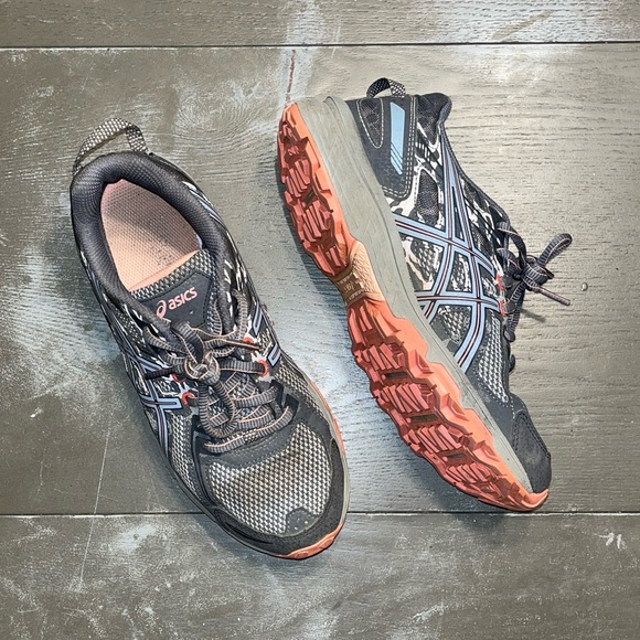 ASICS Gray Pink Peach Running Sneakers Tennis Shoes Ladies 7.5 - Picture 1 of 6